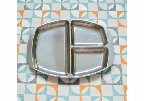 Vintage Large 3 Compartments Stainless Steel Serving Platter, 1960/70s Retro Tray, Mid Century, Kitchenware 37x28cm