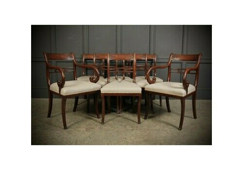 Set Of 8 Regency Cuban Mahogany Dining Chairs