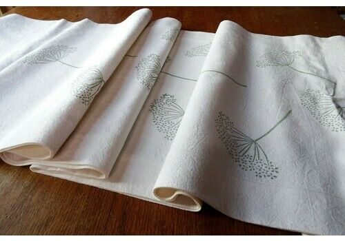 Long Block Printed French Linen Table Runner