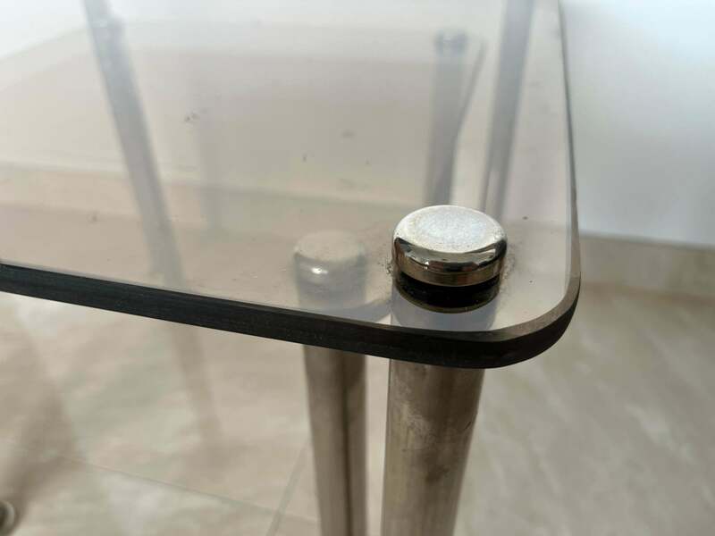Pair Of 2 Massive Chrome And Smoked Glass Nesting Tables  Around 1980s photo Furniture