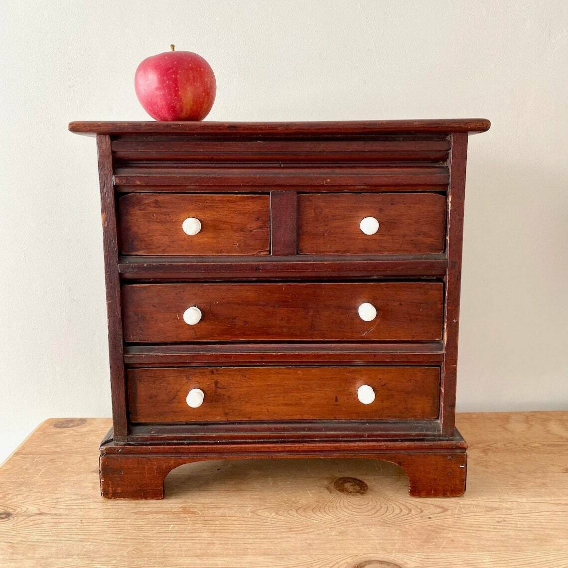 A Charming Antique Miniature Chest Of Drawers, Apprentice Piece Of Primitive Furniture, Ideal