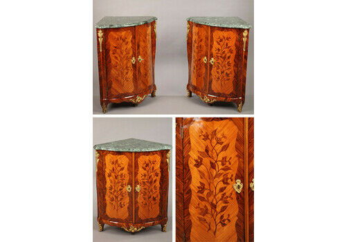 Pair Of Louis XV Corner Tables Stamped Jean Lapie, 18th Century