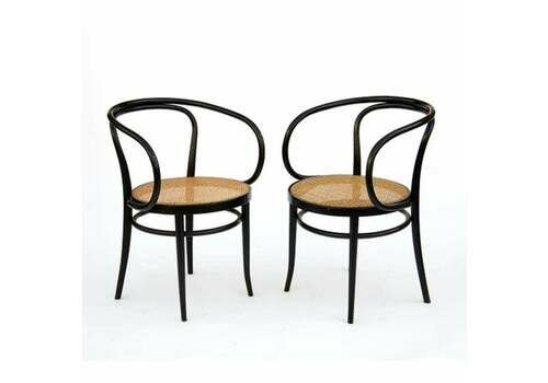 After Thonet 209, Pair Of Cane And Black Bentwood Chairs, 1950s