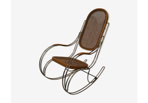 Vintage Brass Curved Wooden Rocking Chair