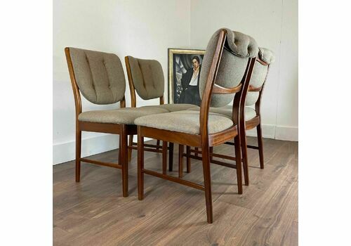 4 McIntosh Teak Dining Chairs Upholstered In A Lovely Fabric Mid Century Vintage
