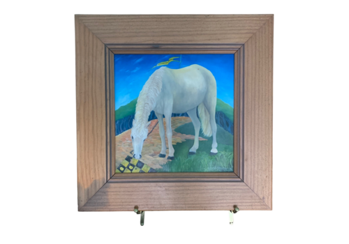 Late C20th Oil On Board, Signed Sean Jefferson, Pony Playing Chequers