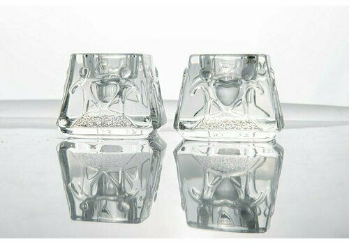 Crystal Glass Candleholders From Orrefors, Sweden, Set Of 2