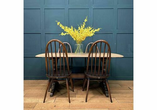 Retro Ercol Refectory Table & 4 Windsor Quaker Chairs / Kitchen Table /Mcm (Aa